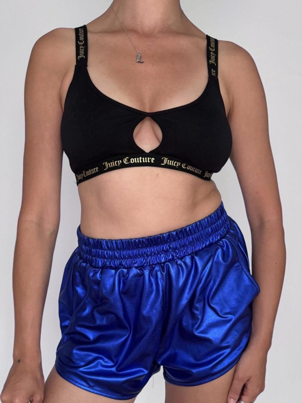 Juicy Couture logo black gold sporty stretchy elastic padded sports bra bralette